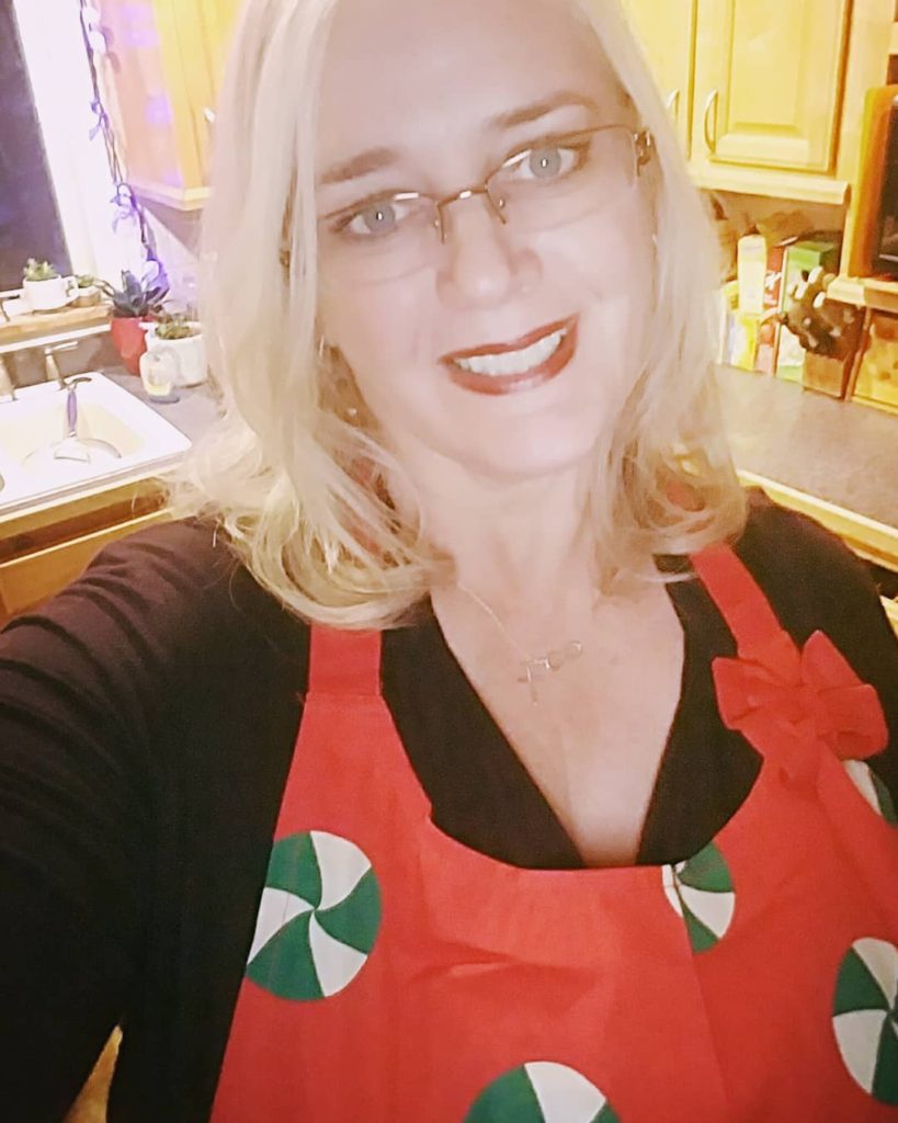 Here I am wearing a fun holiday apron I bought from Avon!